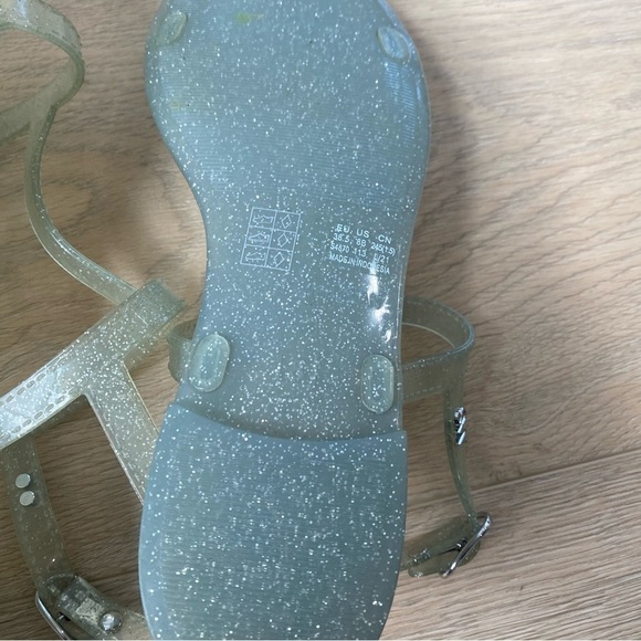 Stuart Weitzman Womens Mellie Jelly Glitter Flat Summer Sandals Silver Size 8 - Picture 6 of 6
